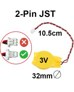 CMOS / BIOS 3V Battery 2-Pin JST Connector 10.5CM Wire